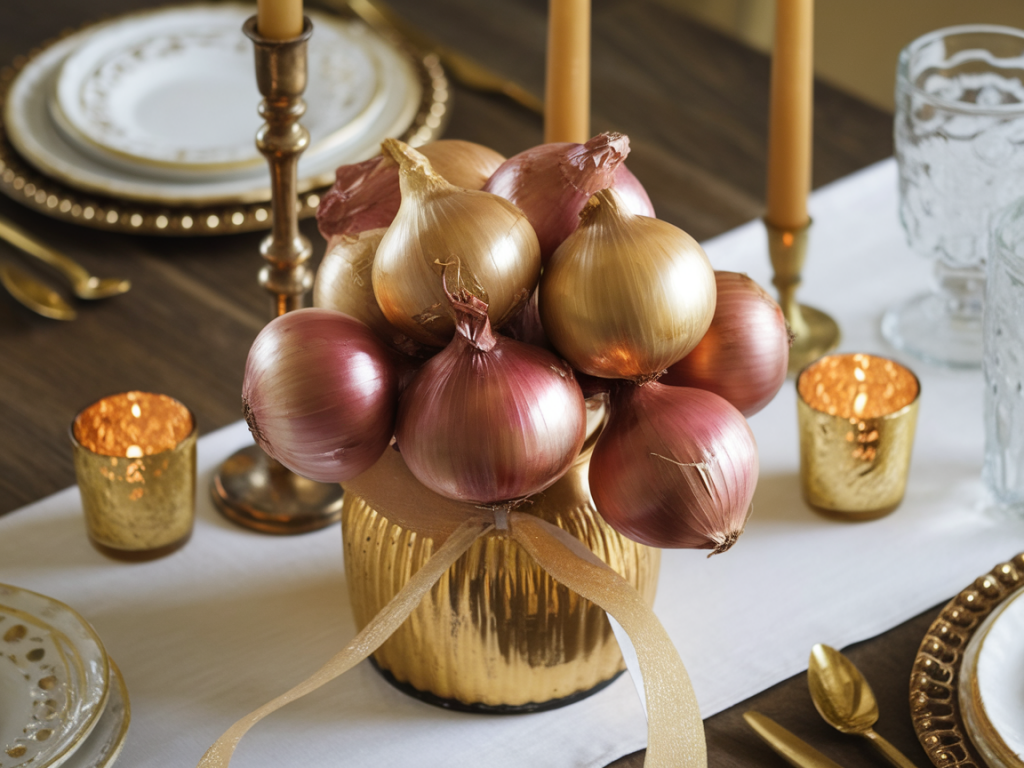 DIY: wie du mit zwiebel- und goldakzenten eine französisch inspirierte tischdeko gestaltest